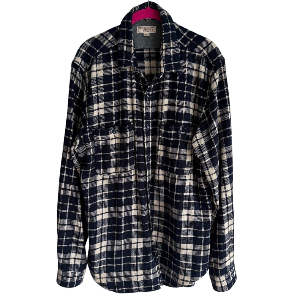 WALLACE & BARNES x J.Crew Navy Heavyweight Mens Flannel Button Down, L